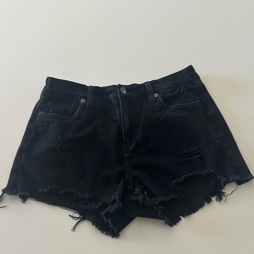 Aerie Black Distressed Women Shorts stretchy waist band